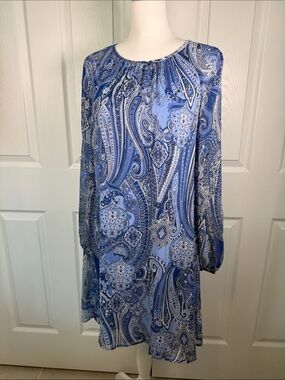 Blue Paisley Long-Sleeve Shift Dress